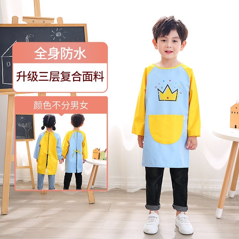 兒童罩衣防水長袖幼兒園美術繪畫反穿衣寶寶吃飯圍兜女寶圍裙-規格圖5
