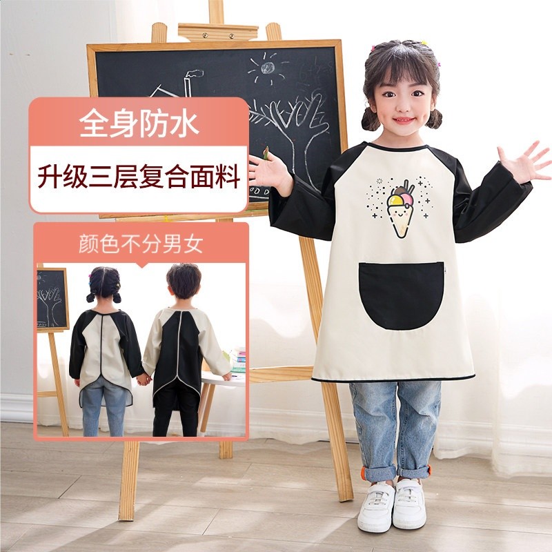 兒童罩衣防水長袖幼兒園美術繪畫反穿衣寶寶吃飯圍兜女寶圍裙-規格圖5