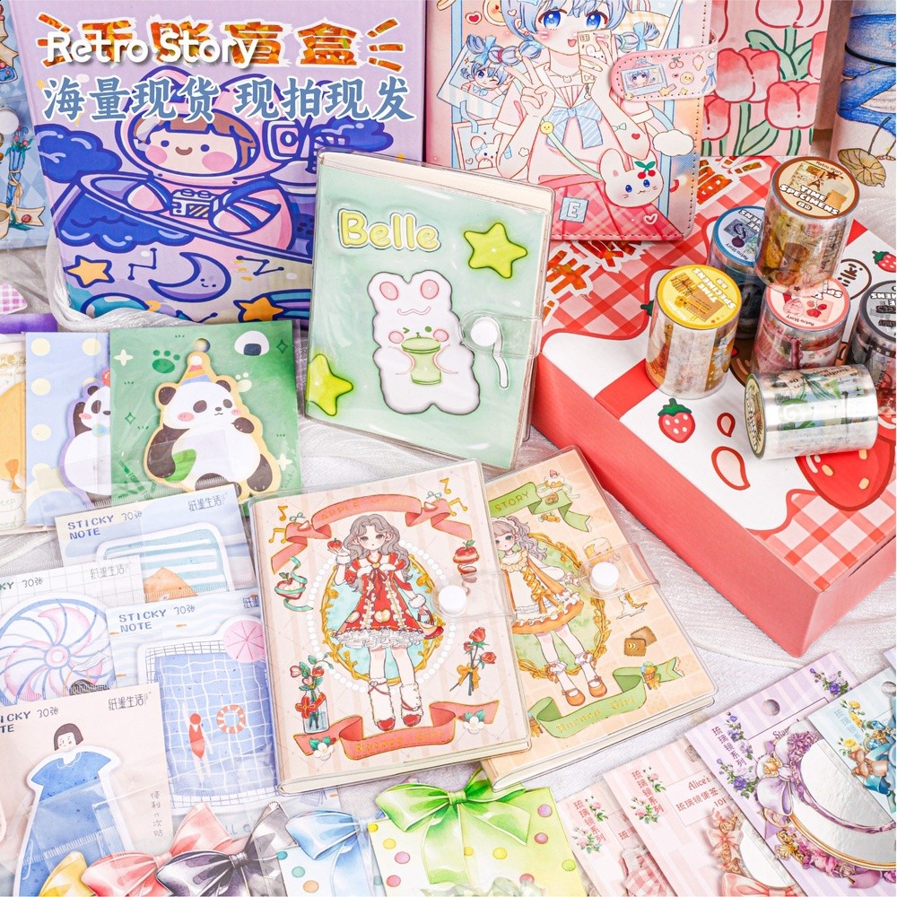 RetroStory創意盲盒diy拼貼素材紙裝飾打底膠帶便籤手賬造景貼紙-細節圖2