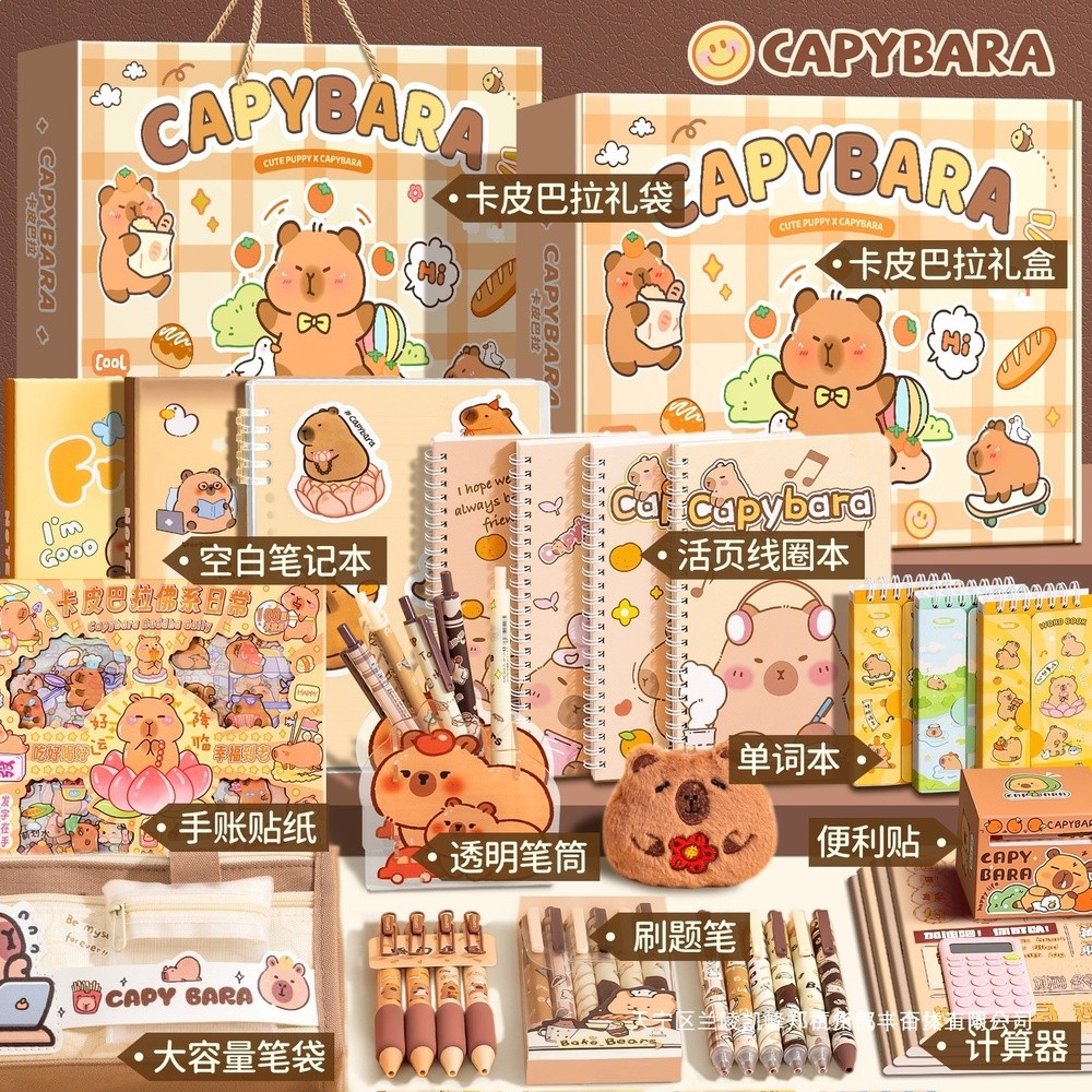 卡皮巴拉文具套裝禮盒畢業季大禮包水豚盲盒高顏值生日禮物女孩學-細節圖2