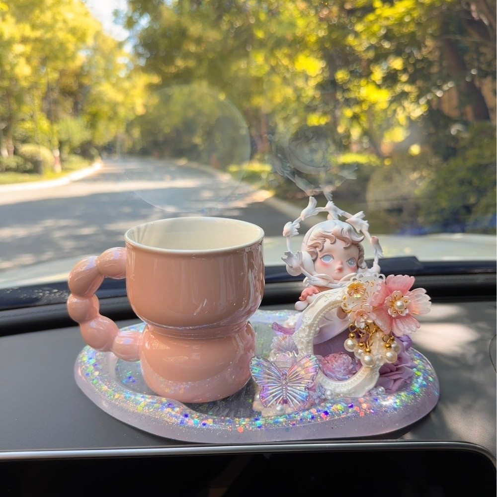 原創新品純手工奶油膠DIY馬克杯直播間娃盲盒水杯陶瓷托盤杯熱飲-細節圖2