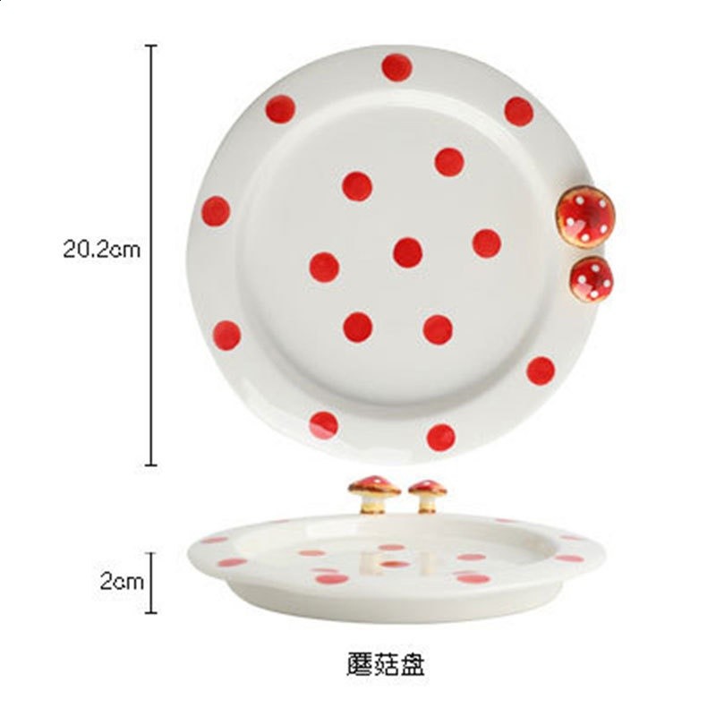 日式陶瓷餐具套裝手繪盤子家用麵碗水杯蘑菇浮雕西餐盤沙拉碗水壺-規格圖5