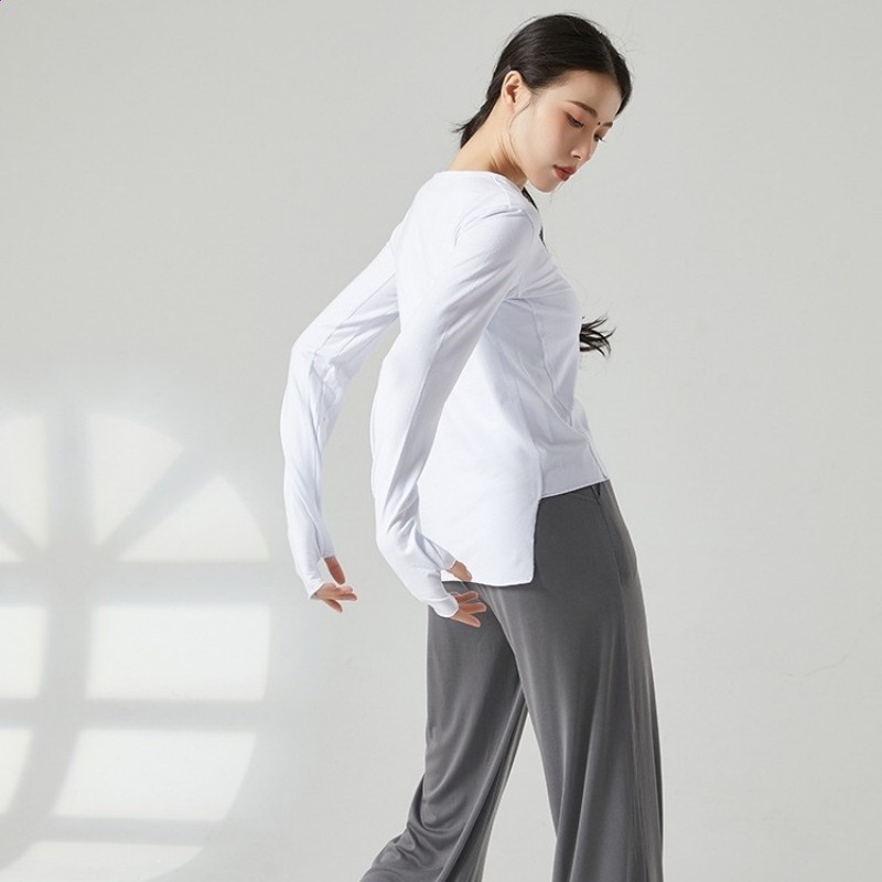 現代舞練功服舞蹈服男同款女表演服瑜伽服套指長袖緊身不規則舞服-細節圖3
