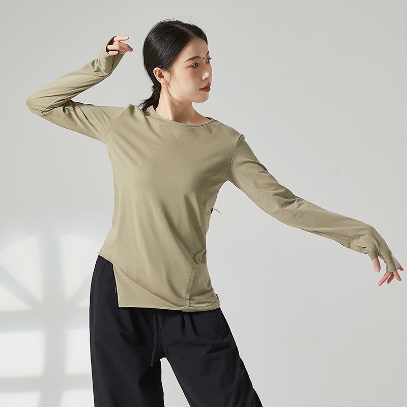現代舞練功服舞蹈服男同款女表演服瑜伽服套指長袖緊身不規則舞服-細節圖4
