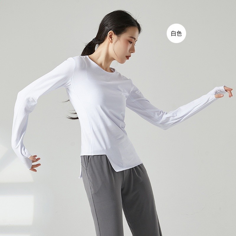現代舞練功服舞蹈服男同款女表演服瑜伽服套指長袖緊身不規則舞服-規格圖5