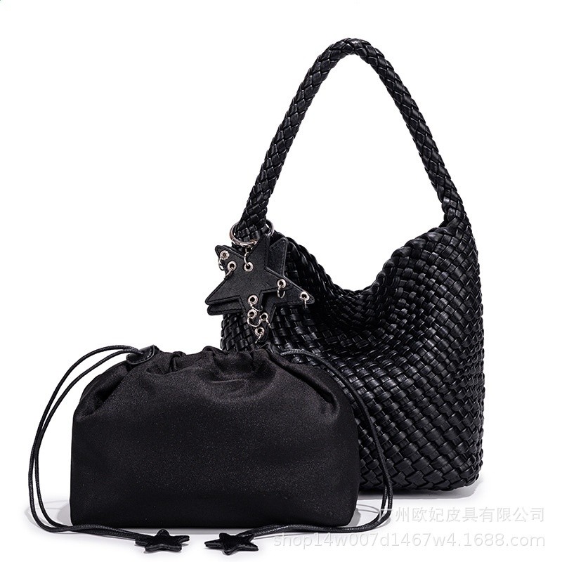 槍槍同款香檳色小號編織包手拎小水桶包手提包小托特包腋下單肩包-規格圖5