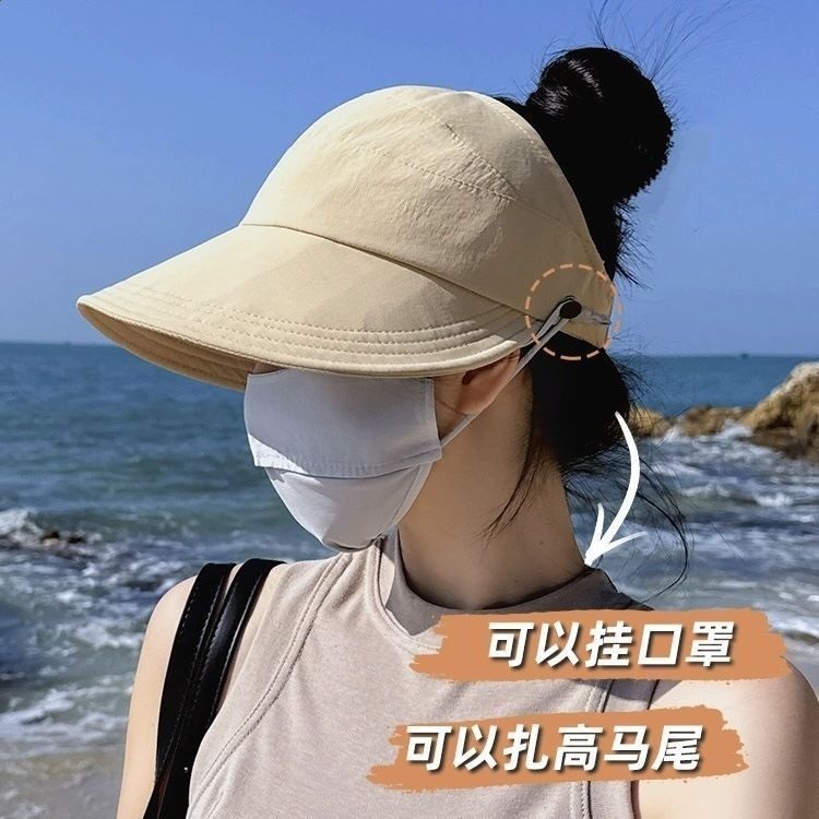 趙露思同款夏季帽女防曬遮陽帽子薄款空頂透氣速乾可扎馬尾太陽帽-細節圖2
