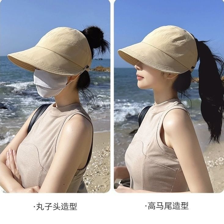 趙露思同款夏季帽女防曬遮陽帽子薄款空頂透氣速乾可扎馬尾太陽帽-細節圖4