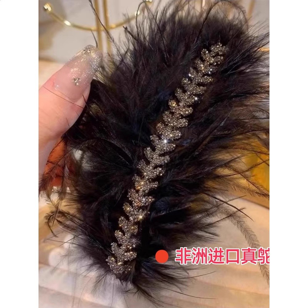 趙露思同款水鑽羽毛抓夾高階感後腦勺盤髮髮夾毛絨鯊魚夾子女頭飾-細節圖2