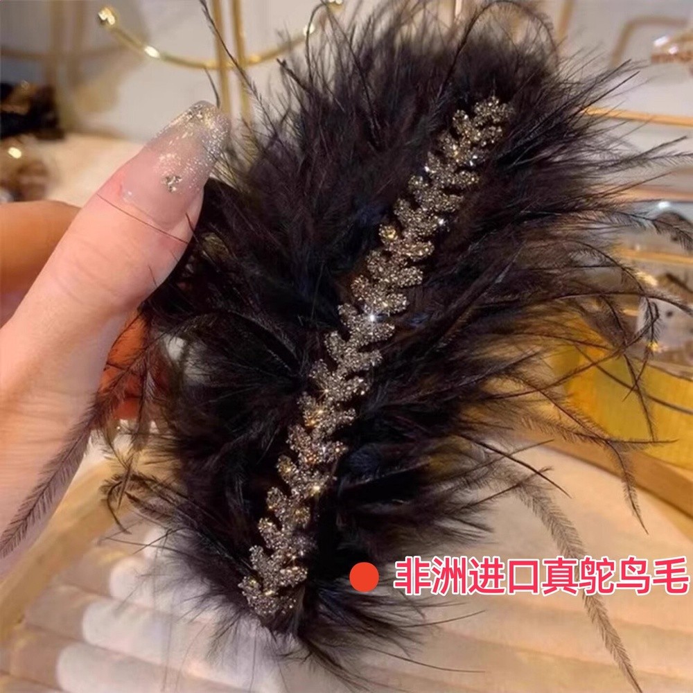 趙露思同款水鑽羽毛抓夾高階感後腦勺盤髮髮夾毛絨鯊魚夾子女頭飾-規格圖5
