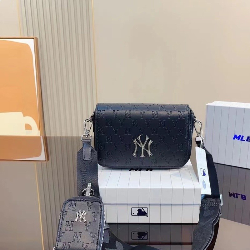 韓國MLB新款壓紋子母小方包 NY 滿標時尚情侶同款百搭休閒斜挎包-細節圖3