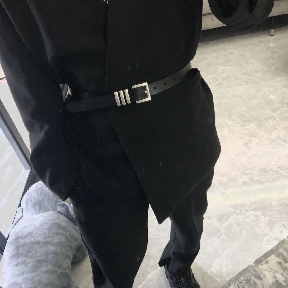 韓版春夏新款王一博同款皮帶真皮時尚百搭帥氣配牛仔褲帶男女腰帶-細節圖3