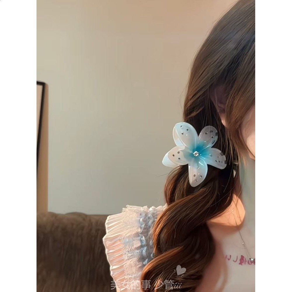 趙露思同款粉色點鑽雞蛋花髮夾女2026新款海邊度假風抓夾頭飾髮飾-細節圖3