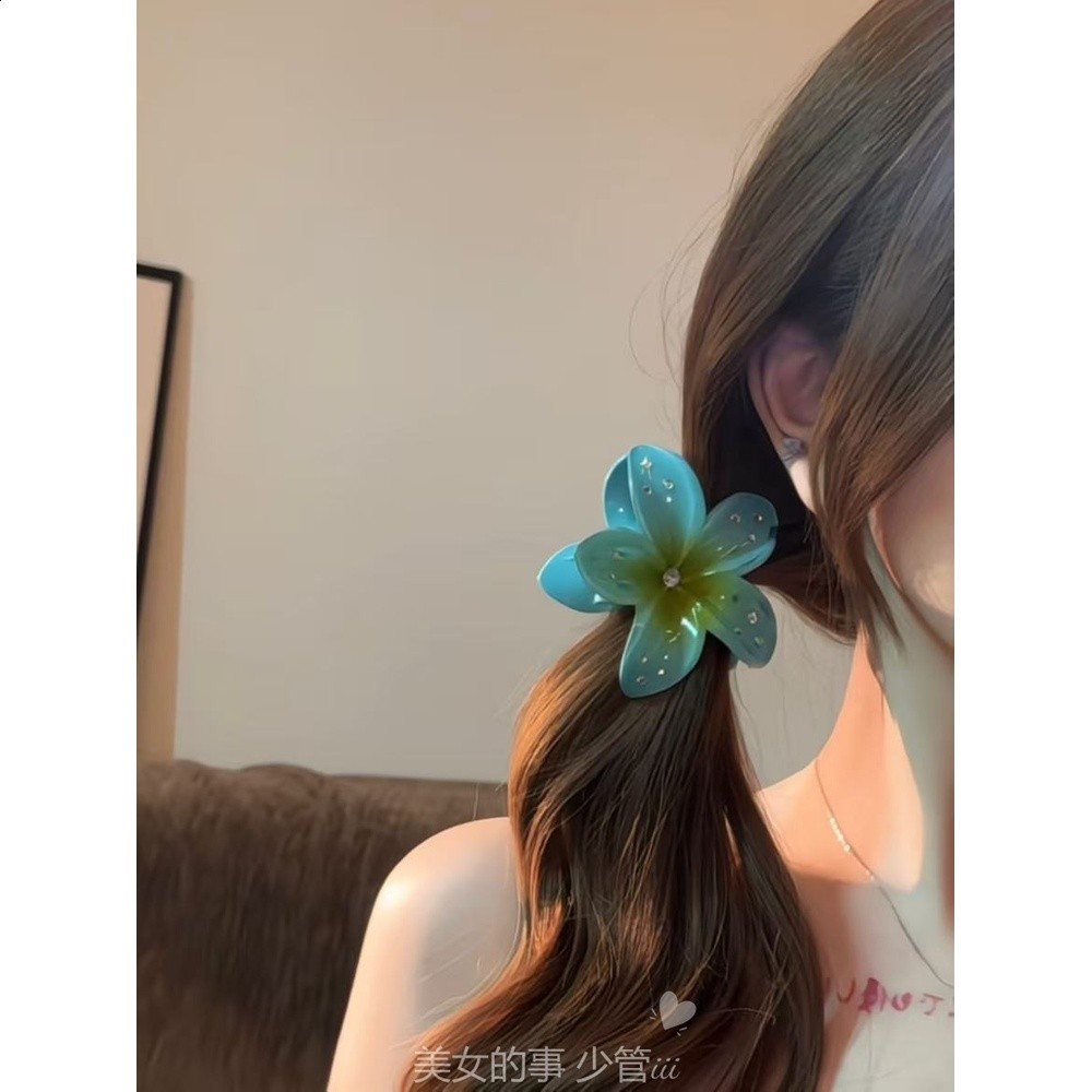 趙露思同款粉色點鑽雞蛋花髮夾女2026新款海邊度假風抓夾頭飾髮飾-細節圖4