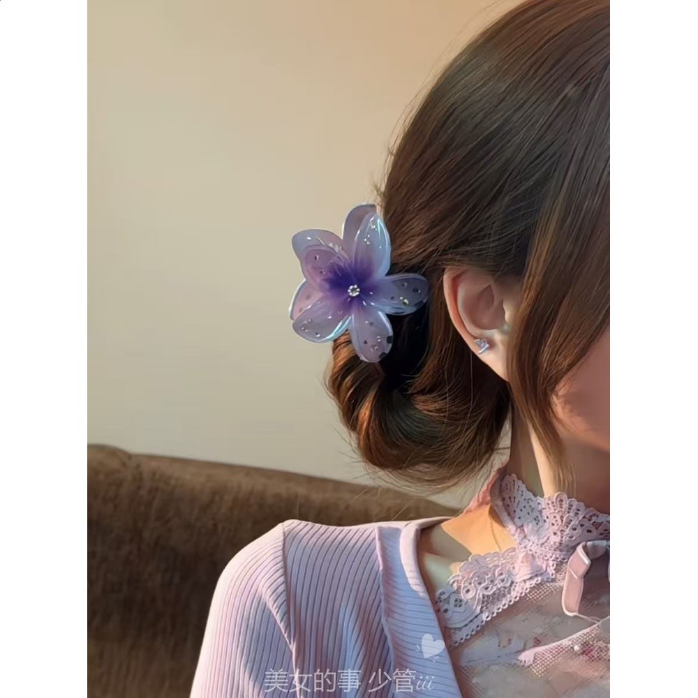 趙露思同款粉色點鑽雞蛋花髮夾女2026新款海邊度假風抓夾頭飾髮飾-細節圖5
