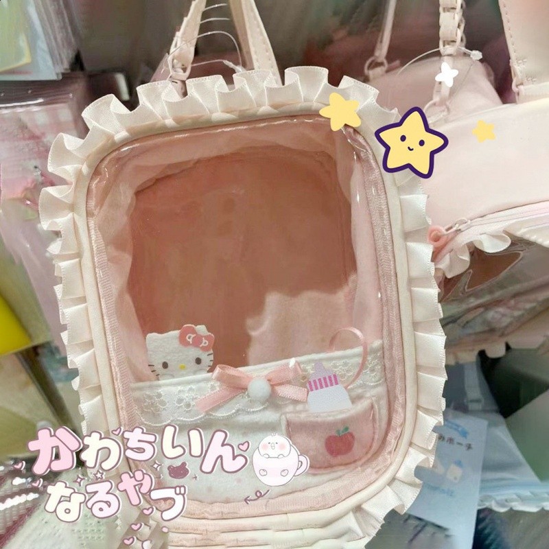 &⇞三麗鷗可愛透明蕾絲手提包娃包痛包甜美收納包展示diy防塵包-規格圖5