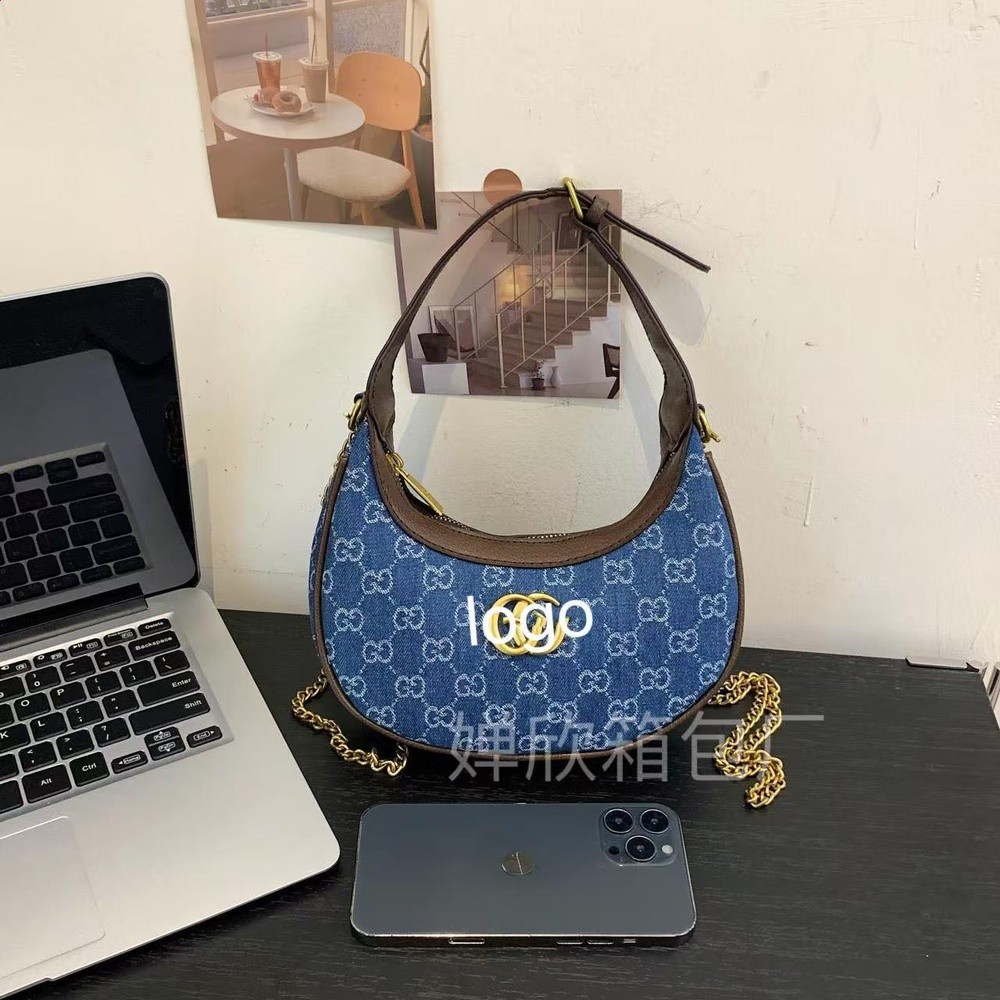 新款跨境時尚印花高階感月牙包包女鏈條腋下包同款單肩包代發批發-規格圖5