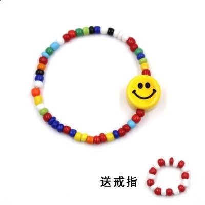 陶瓷笑臉彩色串珠笑臉+戒指