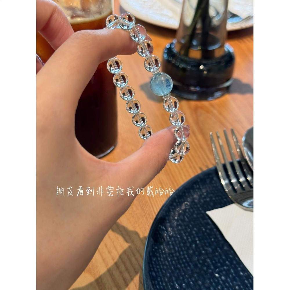 趙露思同款白水晶手鍊海藍寶單圈小眾設計撞色手串轉運珠串珠女款-細節圖3