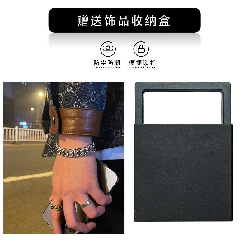 王一博同款鑲鑽古巴鏈手鍊男女ins小眾設計嘻哈手環冷淡風手飾品-規格圖5
