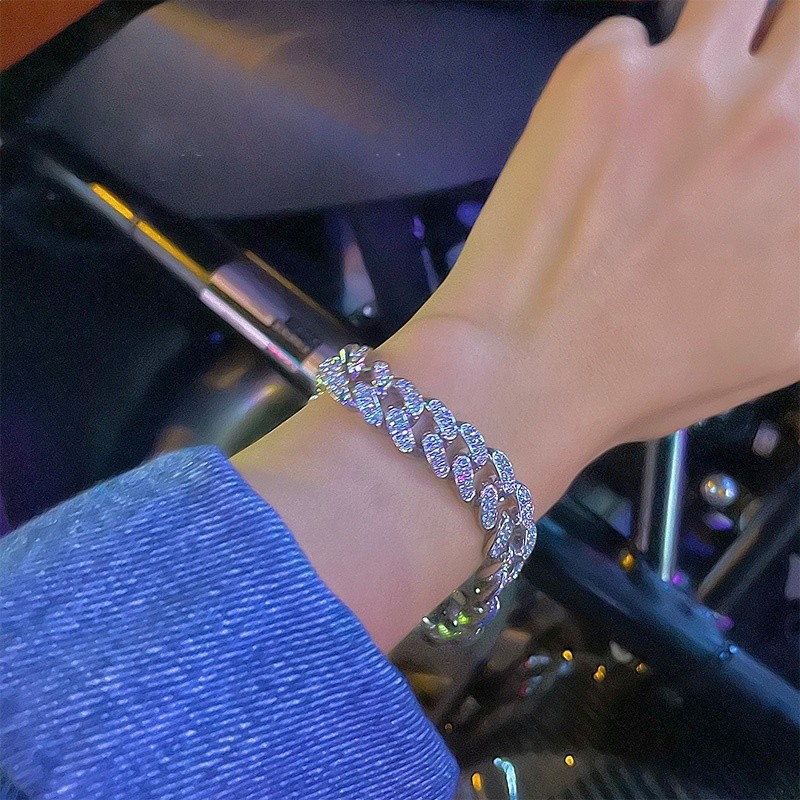 王一博同款滿鑽古巴鏈手鍊男女ins潮嘻哈蹦迪手環手鐲冷淡風手飾-細節圖2