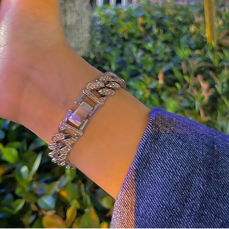 王一博同款滿鑽古巴鏈手鍊男女ins潮嘻哈蹦迪手環手鐲冷淡風手飾-細節圖3