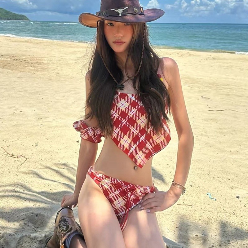 源頭工廠韓版ins辣妹風泳衣女性感三角分體網紅同款度假跨境泳裝-細節圖3