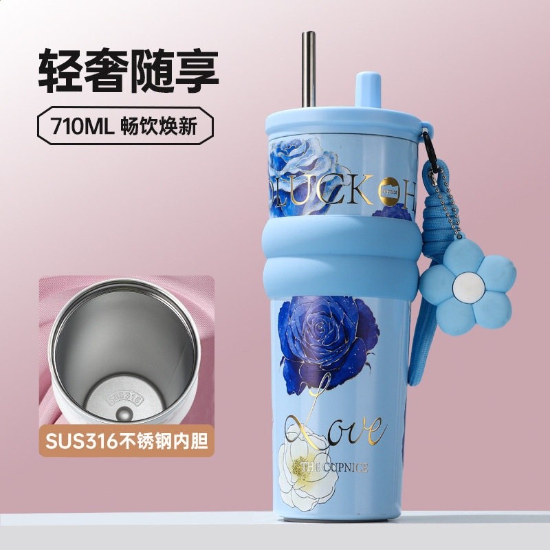 趙露思同款吸管保溫杯子男女學生高顏值隨行便攜手提可愛少女保冷-規格圖5