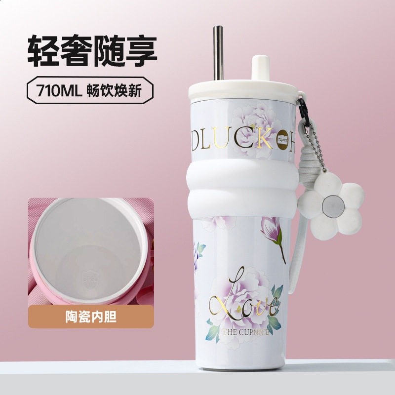 趙露思同款吸管保溫杯子男女學生高顏值隨行便攜手提可愛少女保冷-規格圖5