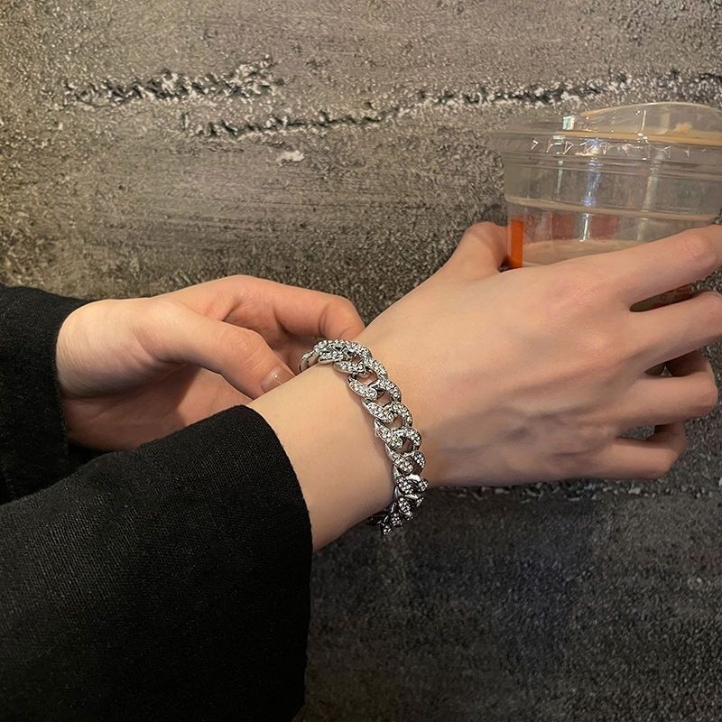 七夕送禮王一博同款滿鑽古巴手鍊女潮酷ins網紅嘻哈冷淡風 帶毒標-細節圖4
