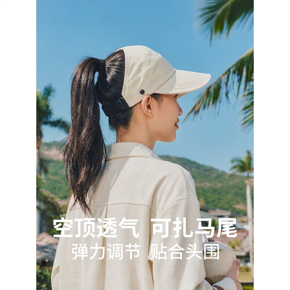 趙露思同款可扎高馬尾防曬帽遮陽空頂大頭圍鴨舌漁夫帽夏防紫外線-細節圖3