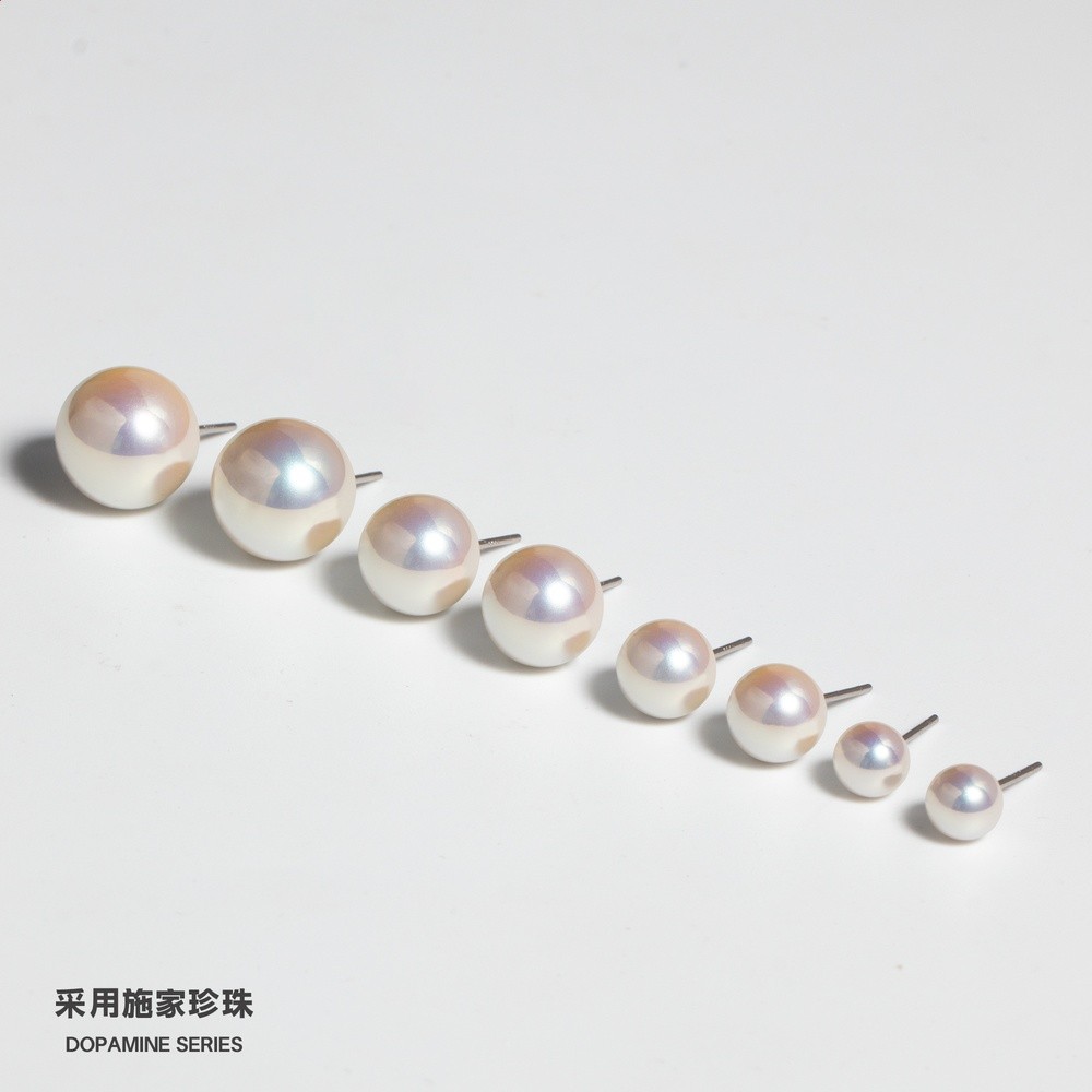 趙露思同款極光施家珍珠S999純銀耳釘女 氣質耳環正圓耳飾養耳洞-細節圖4