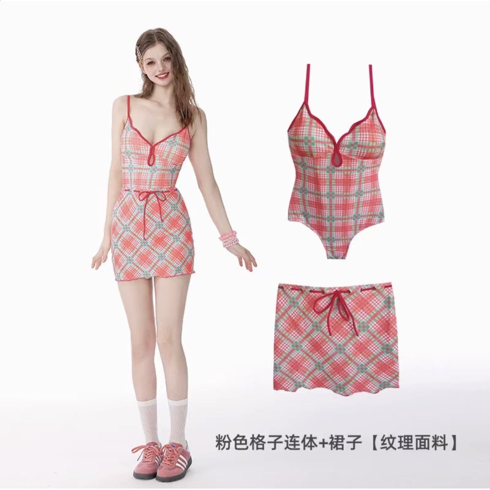 娜扎同款泳衣女2025新款連體性感露背網紅度假粉色比基尼兩件套-規格圖5