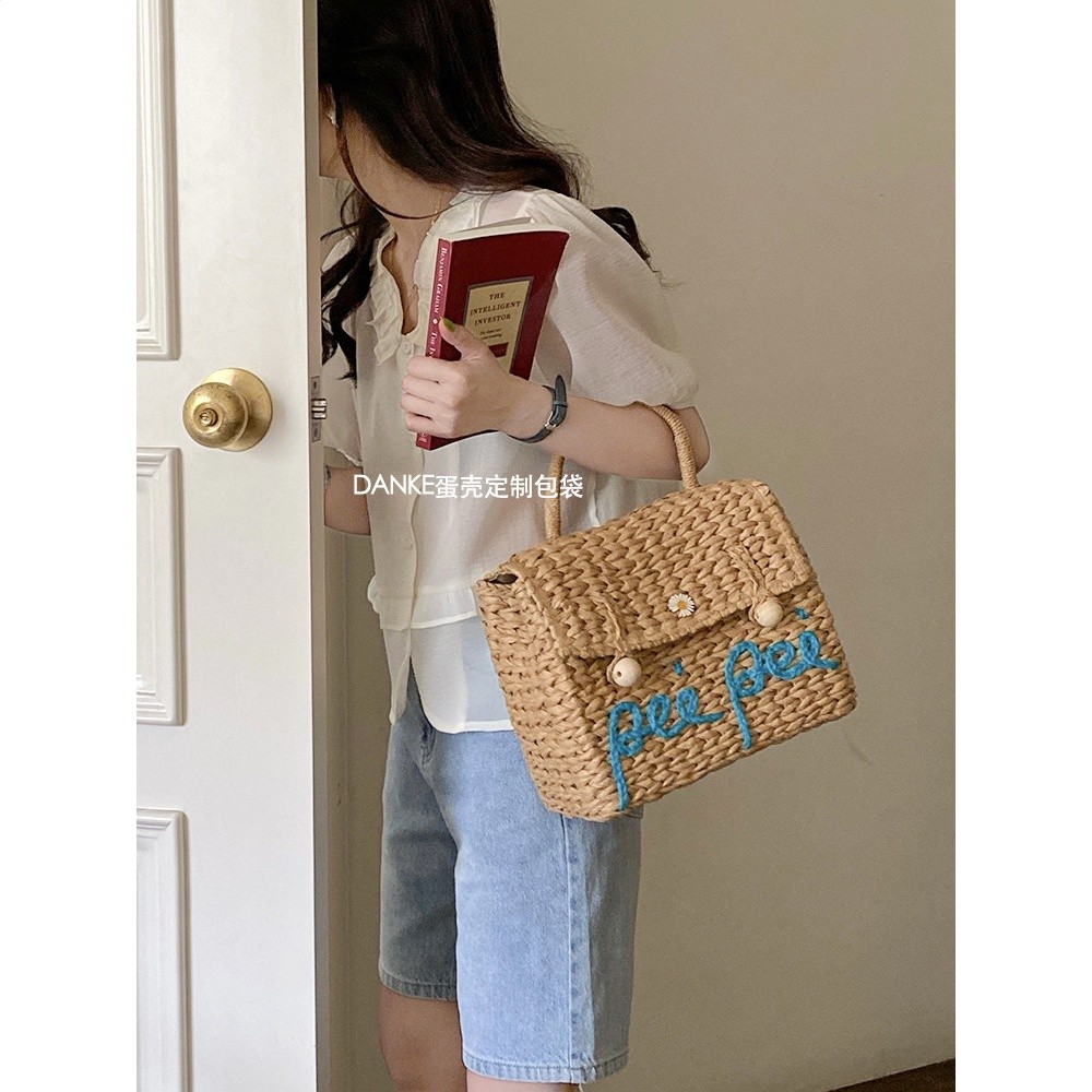 出口泰國小眾設計高階感手提草編包 韓國東大門ins博主同款編織包-規格圖5
