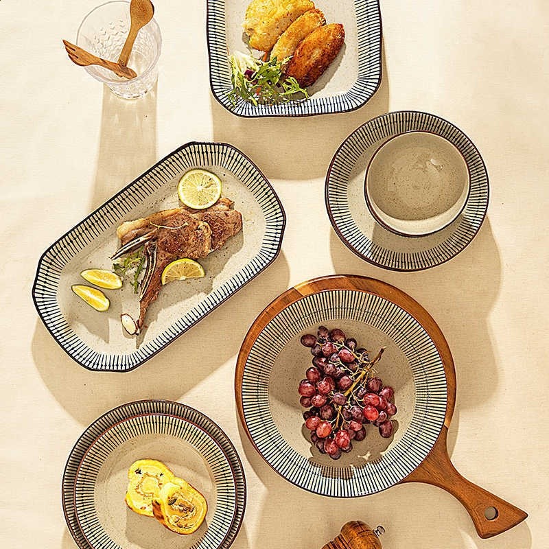 日式復古陶瓷碗碟套裝高階感家用飯碗湯碗盤子碗餐具摩登主婦同款-細節圖3