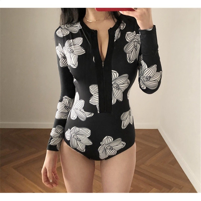 網紅同款潛水服度假潛水拍照防曬長袖泳衣女緊身浮潛衝浪水母衣-細節圖3