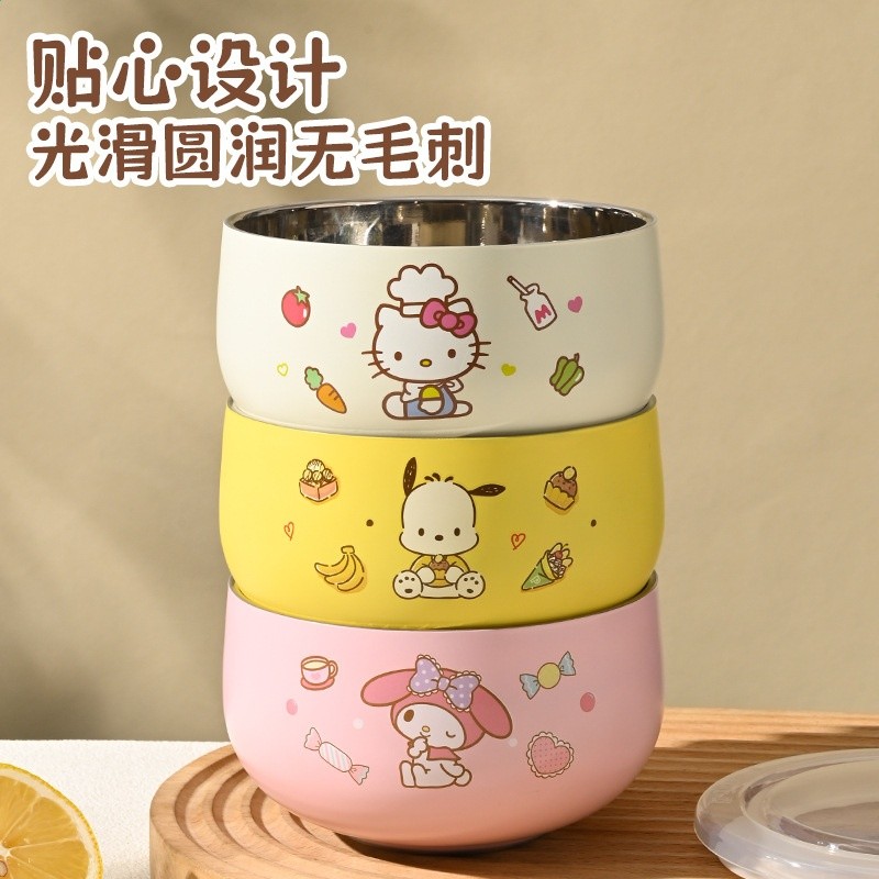 定製316不鏽鋼正版三麗鷗兒童碗 庫洛米加厚飯碗學生上班族泡麵碗-細節圖3