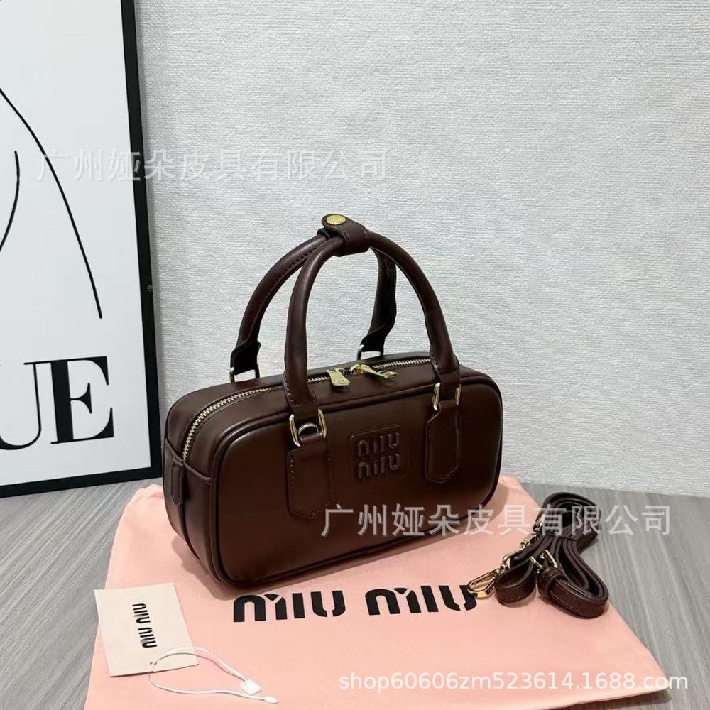 MIU家街頭流行保齡球張元英同款復古包真皮單肩斜跨包手提手拎-規格圖5