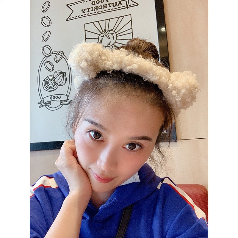 趙露思同款羊羔毛秋冬小熊髮箍女外出百搭毛絨髮卡可愛耳朵頭箍-細節圖3