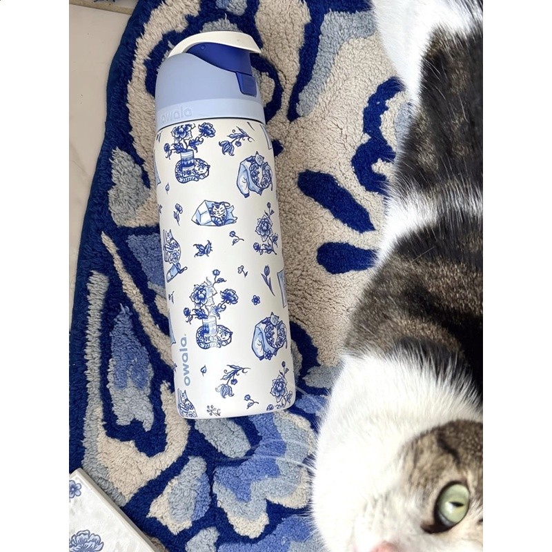 Owala新款UO聯名delft cat藍色貓咪保溫保冷杯帶吸管運動水壺32oz-細節圖4