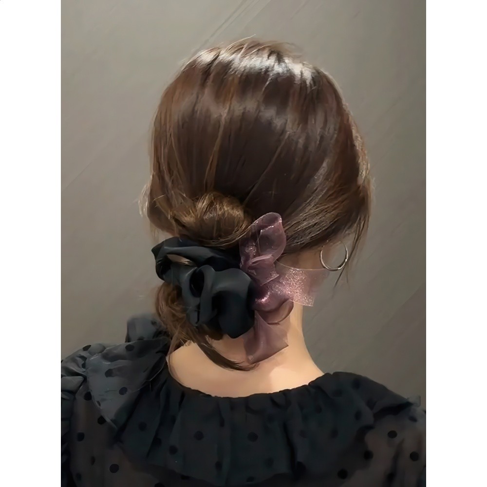 趙露思同款網紗蝴蝶結大腸髮圈新款馬尾頭繩高階感女髮飾扎丸子頭-細節圖4