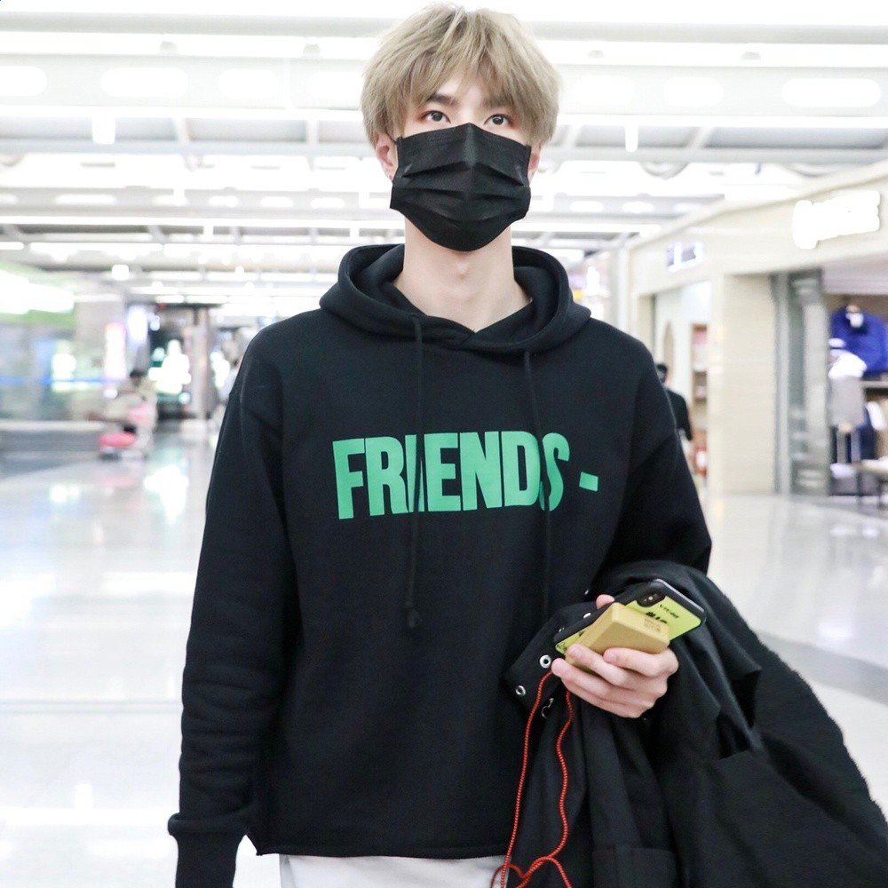 王一博同款FRIENDS背後大V潮牌休閒寬鬆情侶陳冠希帽衫衛衣男-細節圖2