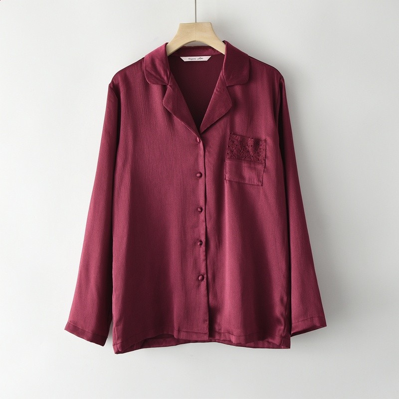 春秋情侶冰絲睡衣兩件套女大碼寬鬆家居服夏季長袖蕾絲空調服開襟-細節圖2