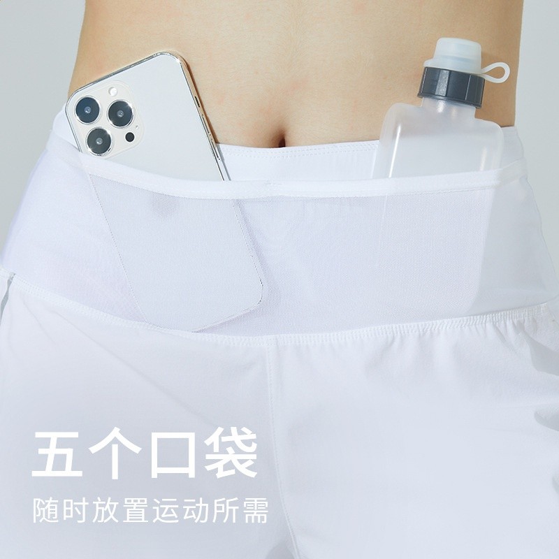 夏季新款男女同款雙層假兩件運動健身跑步訓練高彈透氣五分褲A071-細節圖3