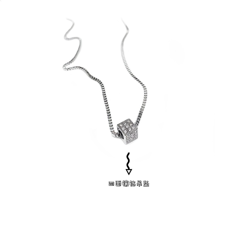 王一博同款方塊滿鑽項鍊男女潮嘻哈鑲鑽原宿個性高冷情侶吊墜飾品-細節圖3