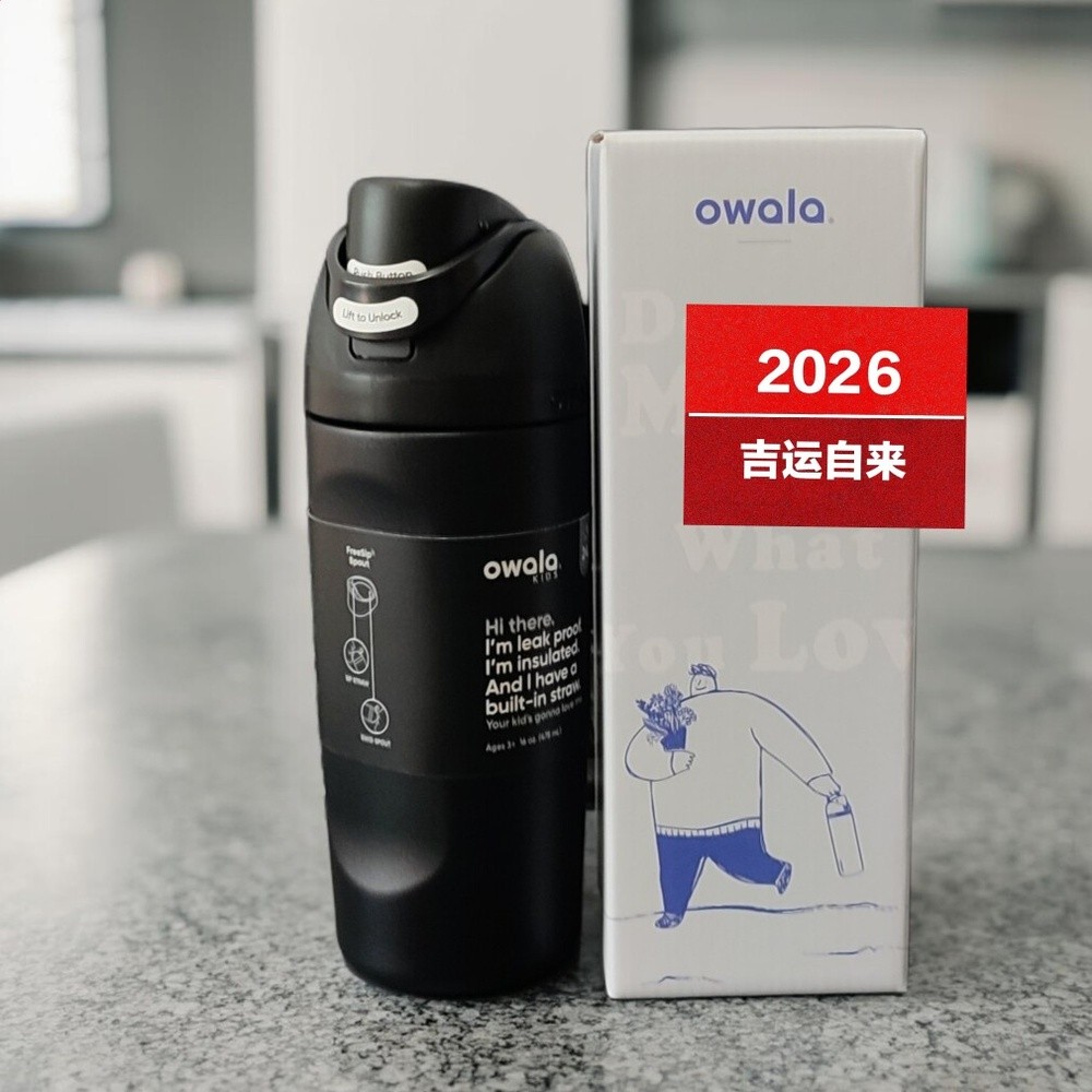 16oz兒童防漏水杯owala跨境同款不鏽鋼保溫寶寶運動雙飲吸管杯壺-規格圖5