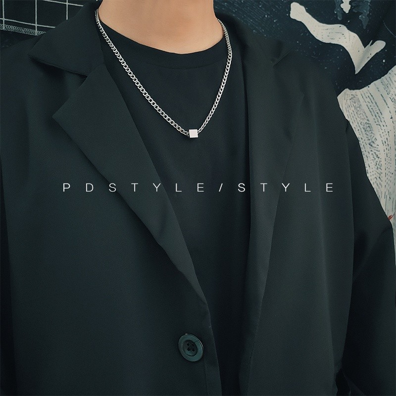PDSTYLE 王一博同款方塊項鍊ins簡約個性百搭鏈子蹦迪土酷毛衣鏈-細節圖3