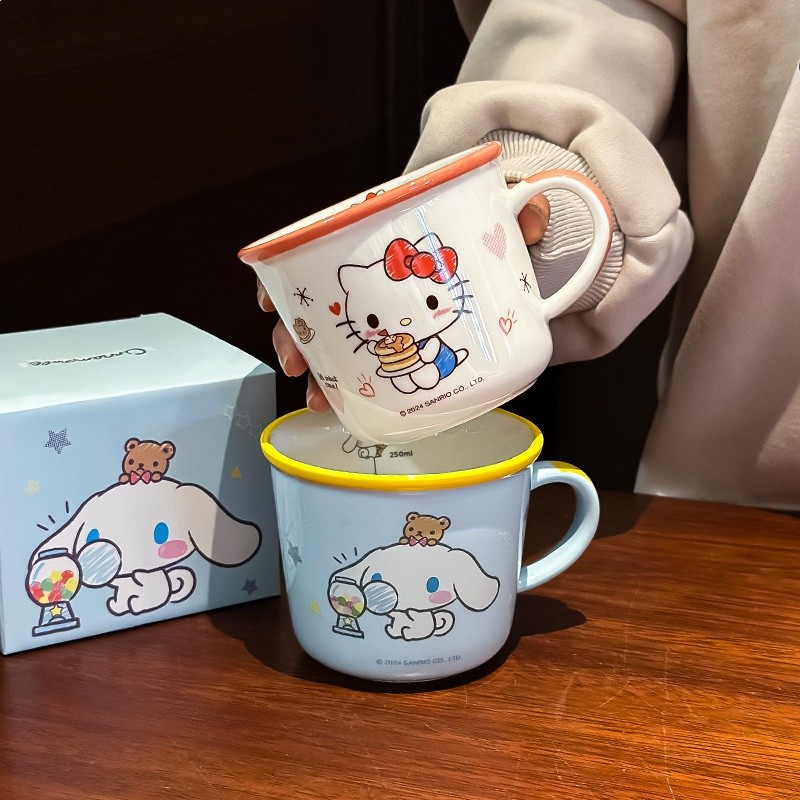 三麗鷗早餐杯庫洛米帶刻度女生牛奶杯喝水杯創意卡通陶瓷杯水杯子-細節圖2