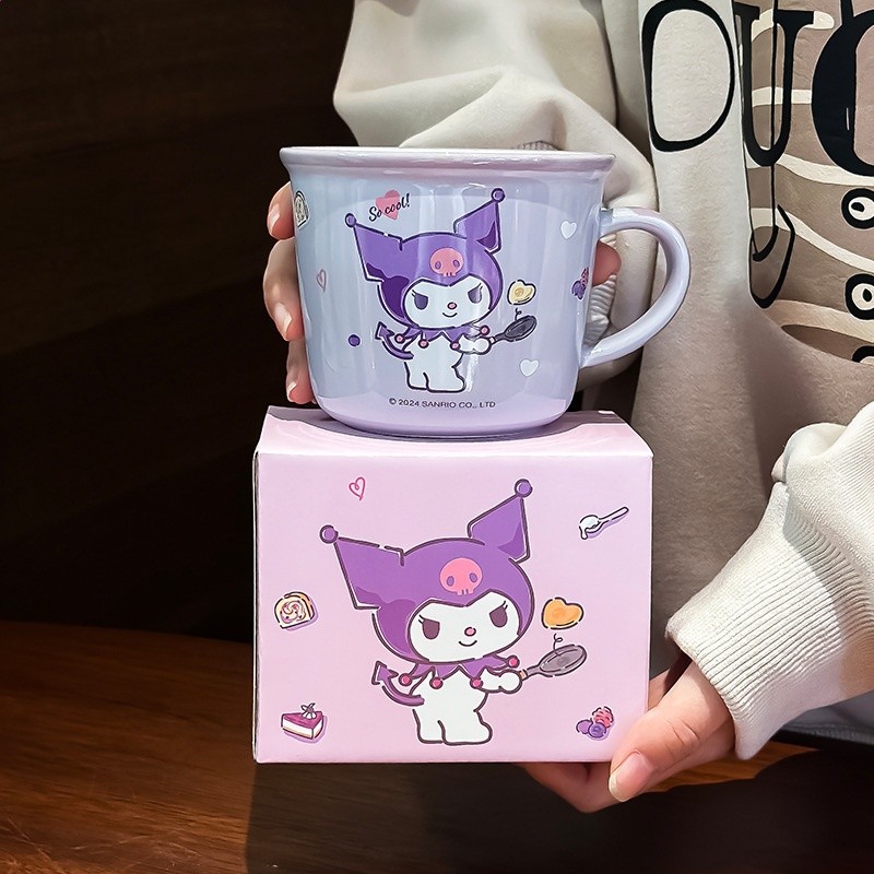 三麗鷗早餐杯庫洛米帶刻度女生牛奶杯喝水杯創意卡通陶瓷杯水杯子-規格圖5