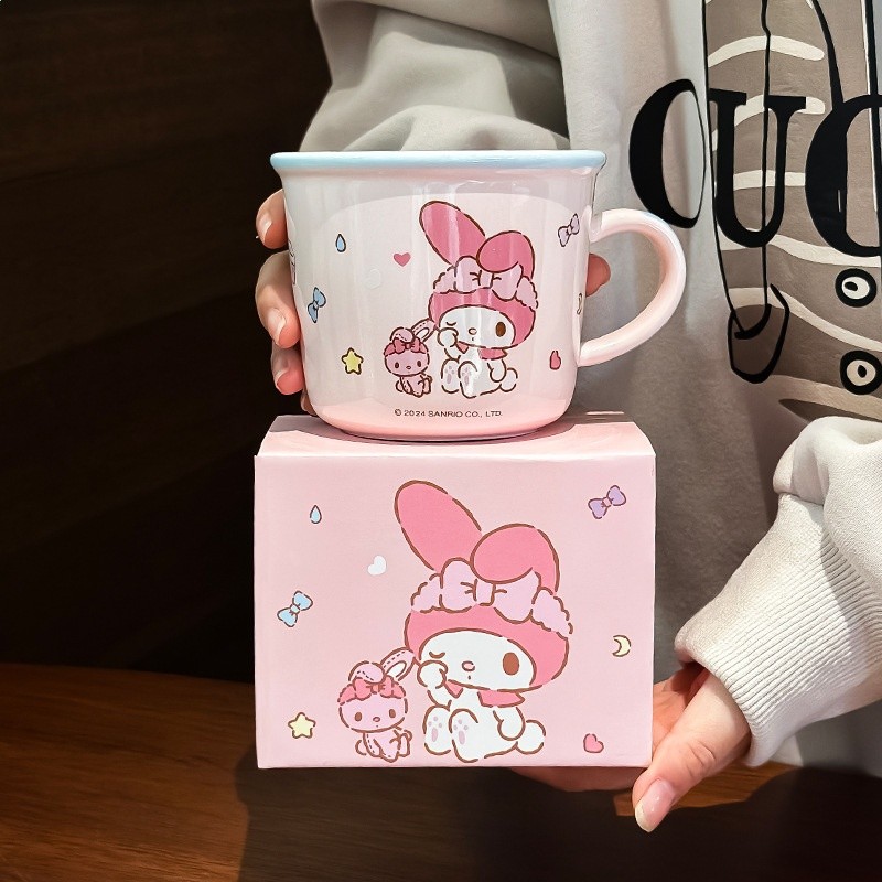 三麗鷗早餐杯庫洛米帶刻度女生牛奶杯喝水杯創意卡通陶瓷杯水杯子-規格圖5